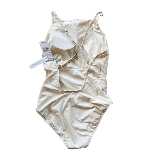 BLEU ROD BEATTIE Belted One Piece Swimsuit Molded Cups Sweetheart Neck White 10 - Picture 3 of 9